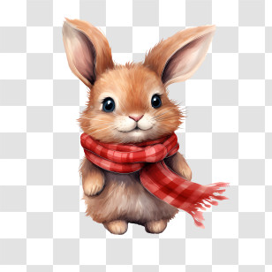Winter Rabbit - Cute Bunny Character With Red Scarf Transparent PNG