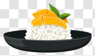 Khao Niao Mamuang - Mango Sticky Rice Dessert On Black Plate Transparent PNG