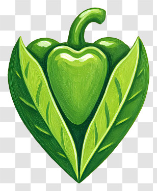 Green Vegan Symbol - Green Pepper With Leaves Transparent PNG