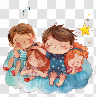 Good Night - Cute Children On Cloud Illustration Transparent PNG