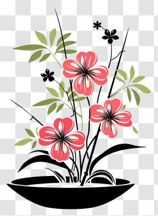 Zen Flower Arrangement - Red Flowers In A Pot Transparent PNG