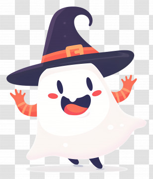 Cartoon Ghost - Cute Ghost Dressed As A Witch For Halloween Transparent PNG
