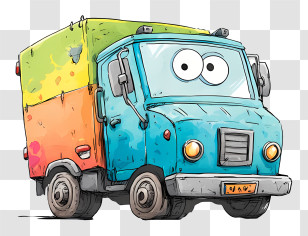 Cartoon Truck - Colorful Cartoon Truck With Big Eyes Transparent PNG