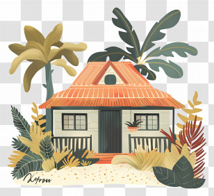 Bungalow - Tropical House With Palm Trees And Plants Transparent PNG