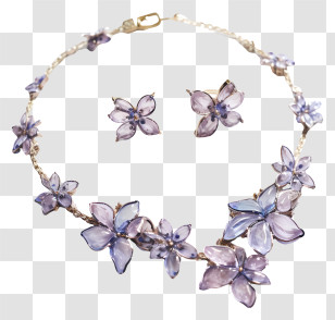 Flower Necklace Set - Elegant Purple Floral Jewelry Set Transparent PNG