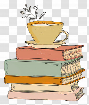 Books Drawing - Coffee Cup And Books Artistic Illustration Transparent PNG