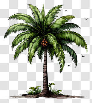 Coconut Tree - Beautiful Green Coconut Tree In Tropical Setting Transparent PNG