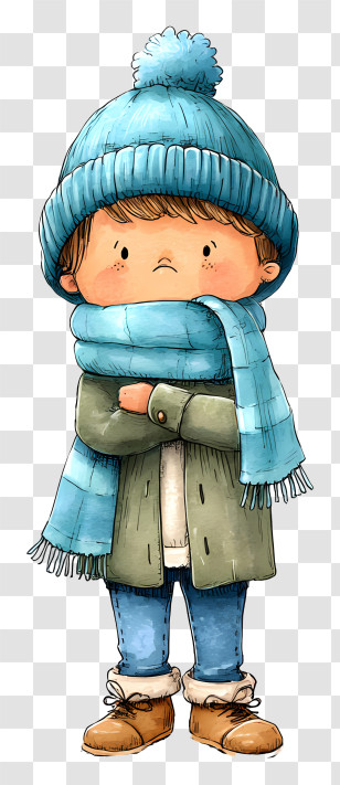 Boy Shivering In Cold - Child In Blue Winter Outfit Transparent PNG