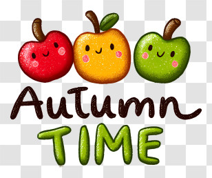 Autumn Logo Word - Autumn Time Smiling Apples Transparent PNG