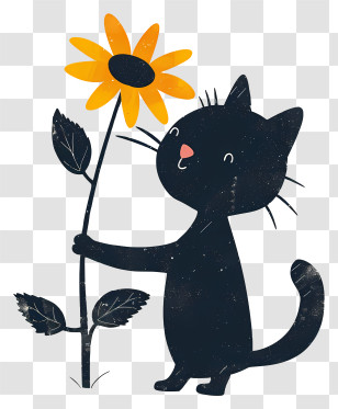 Little Cat Playing Flowers - Cat Holding A Sunflower Transparent PNG