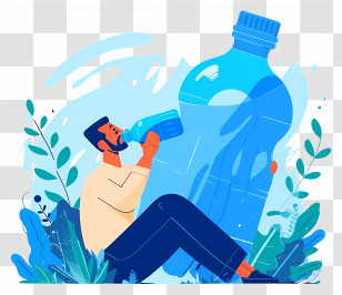 Man Seated Drinking Water - Man Drinking Water From Large Bottle Illustration Transparent PNG