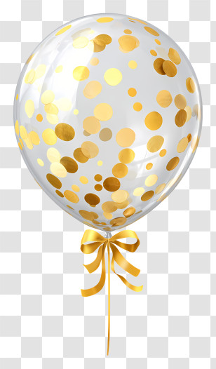 Silver Confetti Balloon - Gold Confetti Balloon With Bow Transparent PNG