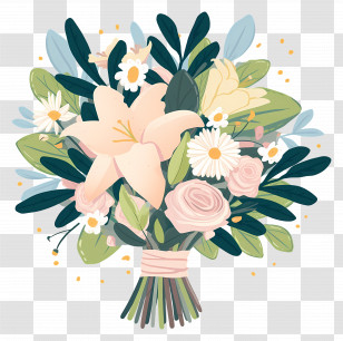 Wedding Bouquet - Flower Bouquet Featuring Lilies And Roses Transparent PNG