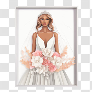 Wedding Dress
 - Styled Bride With Pink Floral Bouquet Illustration Transparent PNG