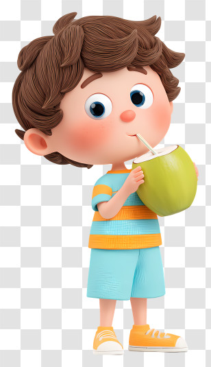 Boy Drinking Coconut Water - Boy Sipping A Coconut Drink Transparent PNG