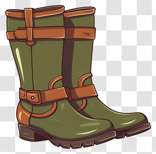 Green Rubber Boots - Green Leather Hunting Boots With Buckle Design Transparent PNG