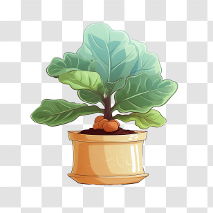 Fiddle Leaf Fig - Potted Plant Illustration Transparent PNG