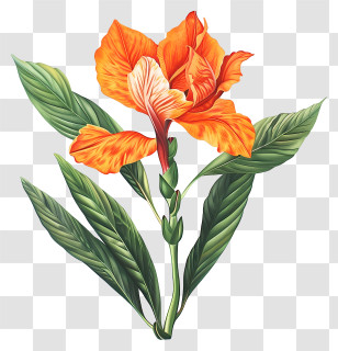 Canna Indica Flower - Orange Lily Flower Botanical Illustration Transparent PNG
