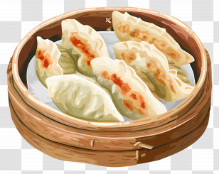 Dumplings - Appetizing Dumplings In Bamboo Steamer Illustration Transparent PNG