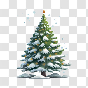 Christmas Tree - Snowy Christmas Tree With Star Topper Transparent PNG