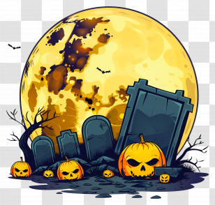 Halloween Full Moon - Haunted Graveyard With Pumpkins Transparent PNG