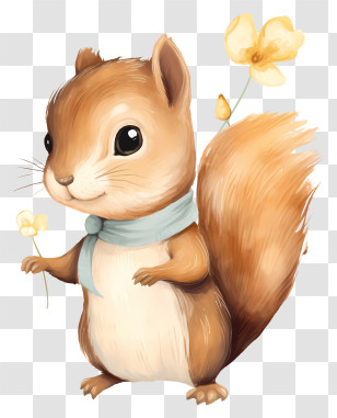 Trendy Retro Style Squirrel Baby - Cute Cartoon Squirrel With Flower Transparent PNG