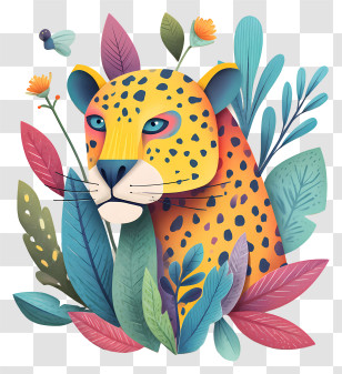 Jaguar Peering Through Foliage - Colorful Leopard With Vibrant Foliage Transparent PNG
