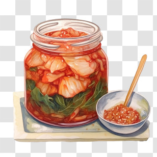 Korean Food - Illustration Of Kimchi Jar With Spicy Side Dish Transparent PNG