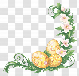 Easter Flower - Golden Easter Eggs With Floral Decoration Transparent PNG