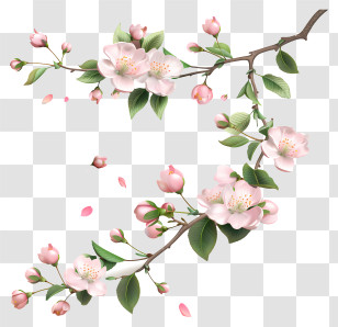 Spring Begins - Cherry Blossom Branch With Pink Petals Transparent PNG