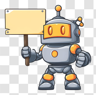 Robot Holding Sign - Cartoon Robot Holding A Blank Sign Transparent PNG