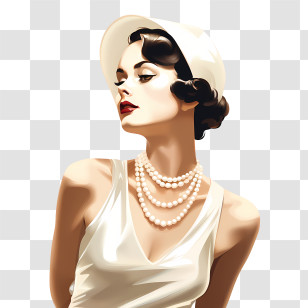 Wear Your Pearls Day - Vintage Woman With Pearl Necklace Transparent PNG