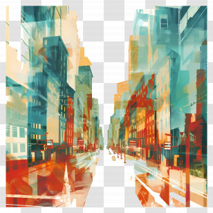 City Street - Colorful Watercolor Urban Cityscape Illustration Transparent PNG