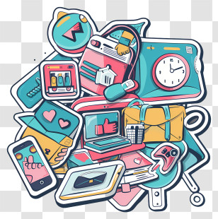 Digital Marketing - Colorful Illustration Of Various Tech Gadgets And Icons Transparent PNG