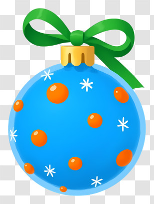 Christmas Ball - Blue Ornament With Dots And Green Bow Transparent PNG