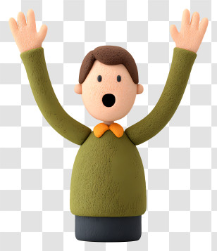 Man With Raised Hands - Clay Figure With Raised Arms Transparent PNG