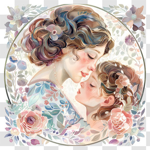 Mothers Day - Mother And Child In Floral Frame Transparent PNG