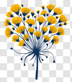 Heart Dandelion - Yellow And Blue Floral Decorative Design Transparent PNG