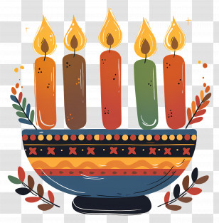 Kwanzaa Candles - Colorful Kwanzaa Candles In Decorative Bowl Transparent PNG