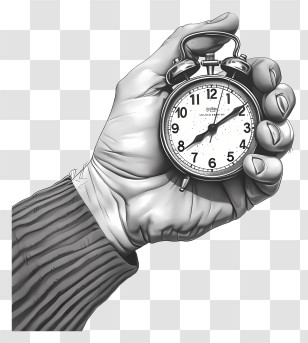 Hand Holding Timer - Hand Holding A Stopwatch In Black And White Style Transparent PNG