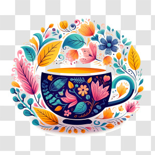 International Tea Day - Floral Cup With Colorful Leaves And Flowers Transparent PNG