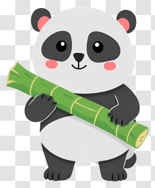 Cartoon Panda - Panda Holding Bamboo Transparent PNG