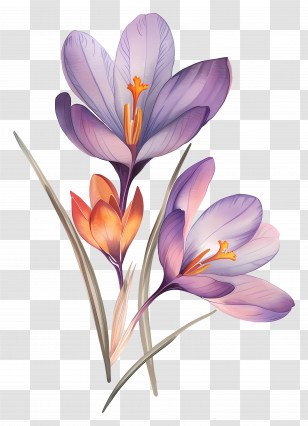 Saffron Crocus - Beautiful Purple And Orange Crocus Flowers Illustration Transparent PNG