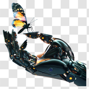 Robot Hand - Robotic Hand In Harmony With Nature Symbolized By A Butterfly Transparent PNG