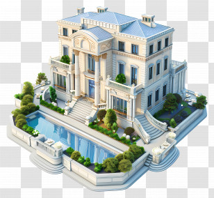 3d House - Luxurious Mansion With Pool And Elegant Design Transparent PNG