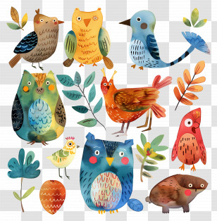 Animals - Cute Cartoon Birds Collection Transparent PNG