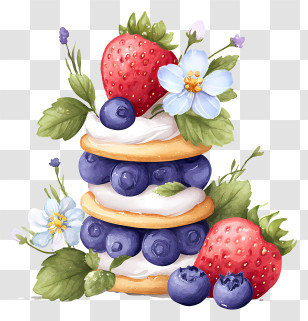 Blueberry Strawberry Shortcake - Blueberry And Strawberry Dessert Stack Transparent PNG