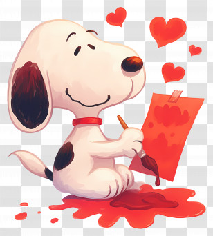 Snoopy Love - Cute Dog Painting Hearts In Cartoon Style Transparent PNG