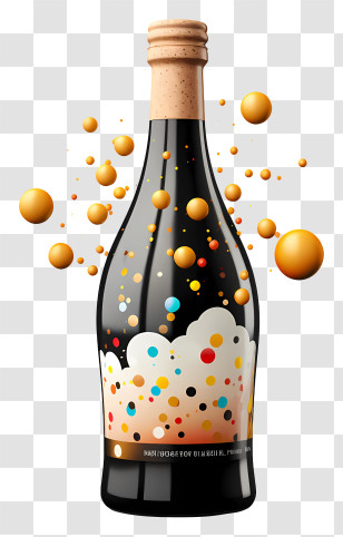 Wine - Champagne Bottle With Festive Bubbles Transparent PNG