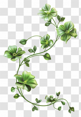 Green Flower - Green Floral Vine With Leaves And Buds Transparent PNG